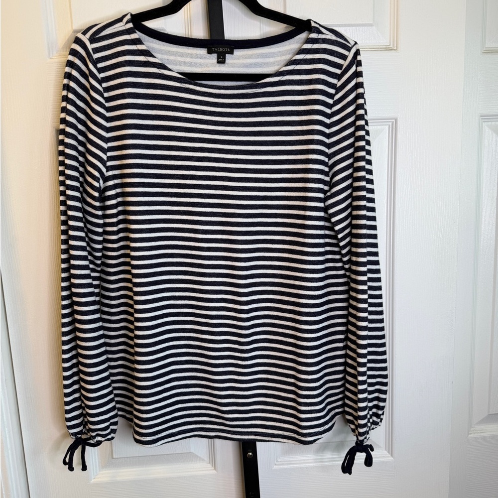SALE - Talbots Navy Blue and White Striped Long Sleeve Top, size Large